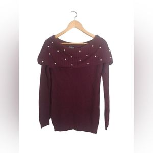 A'Milano Pearl Off Shoulder Burgundy Sweater